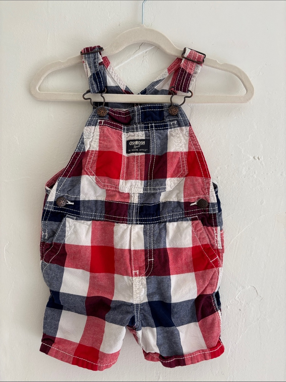OshKosh B'gosh Red, Blue & White Plaid Shortalls